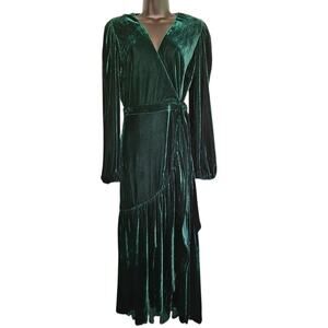 Aura elegant velvet wrap dress dark green size M